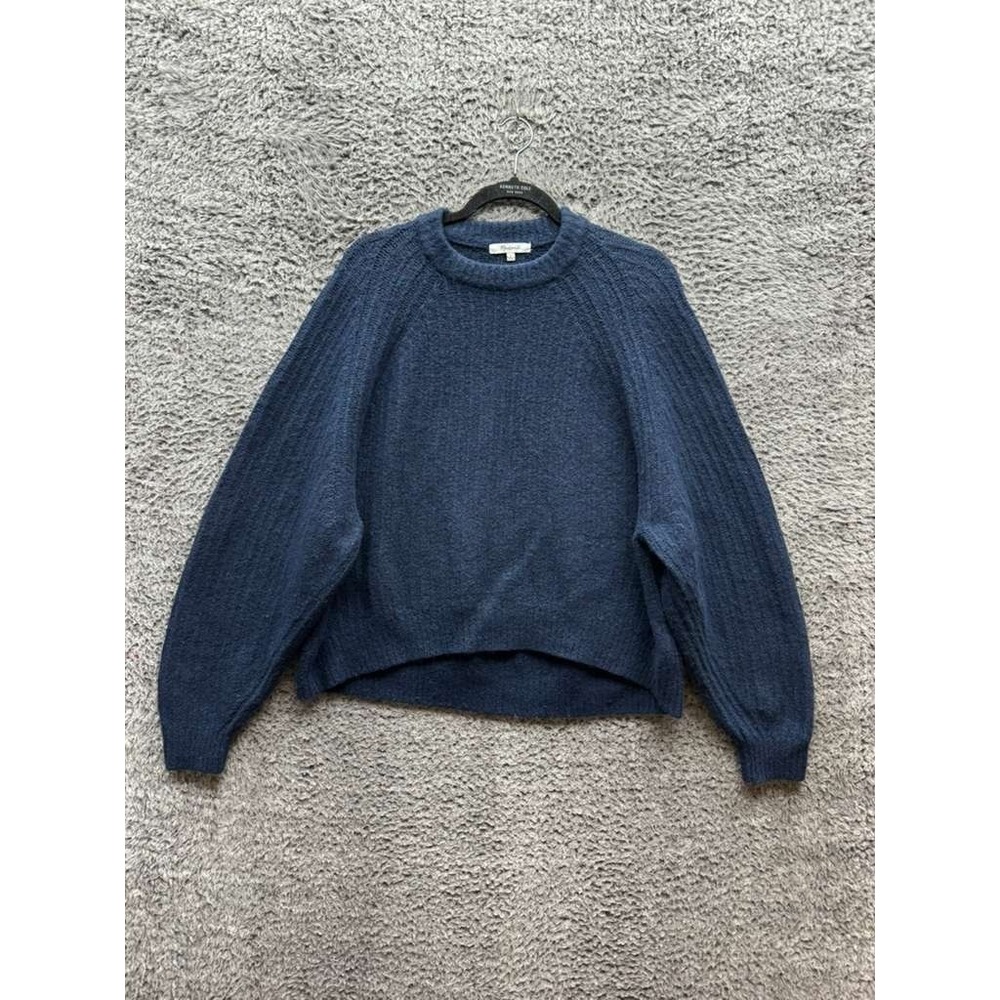 Madewell Ribbed Cotton-Blend Crewneck Pullover Sweater Deep Indigo Womens Size S